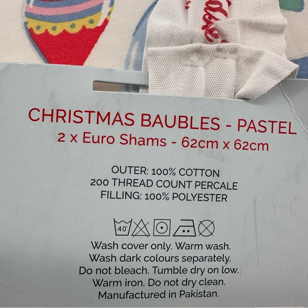 Cath Kidston‎ London 2 Christmas Baubles Pastel Euro Shams new